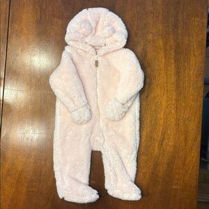 6 Month Girl, Light Pink Sherpa Jumpsuit with Hood